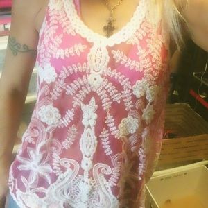 Beautiful pink/white sheer crochet top